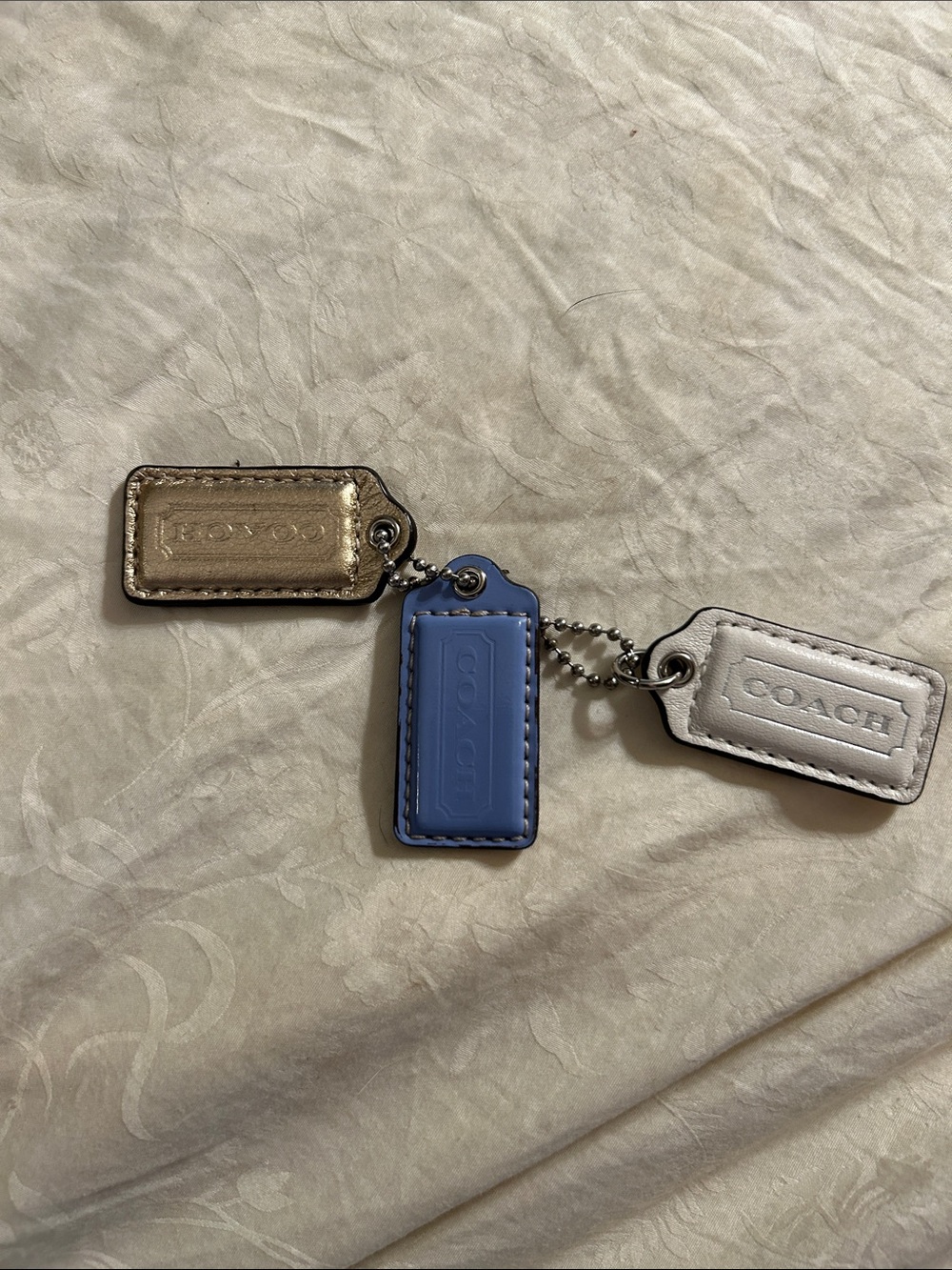 Coach Leather Mini Tag Set - Gold, Blue & White